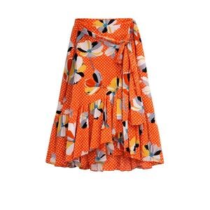 CAbi Womens Wrap Ruffle Skirt Medium Orange Floral Polka Dot Boho Cottagecore